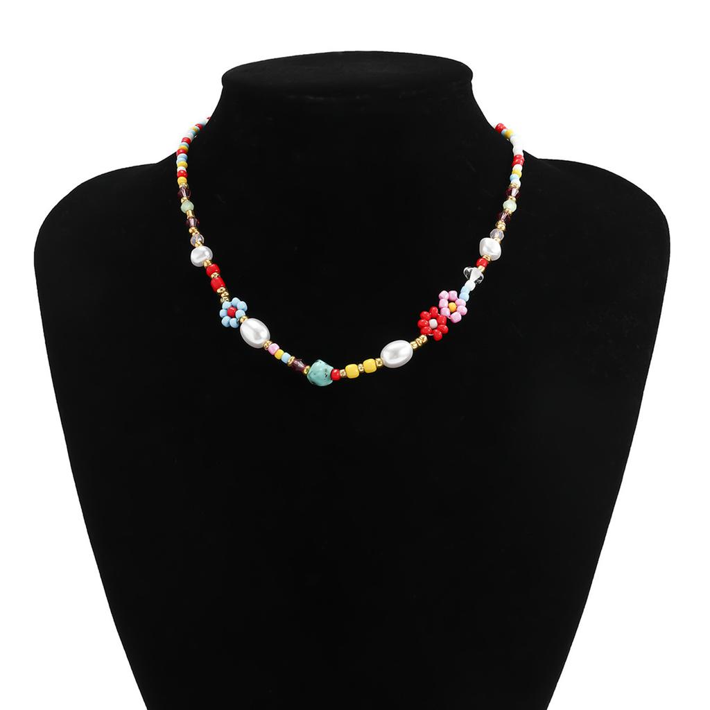 Small Flower Beaded Necklace Imitation Pearl Choker Necklace Party Jewelry