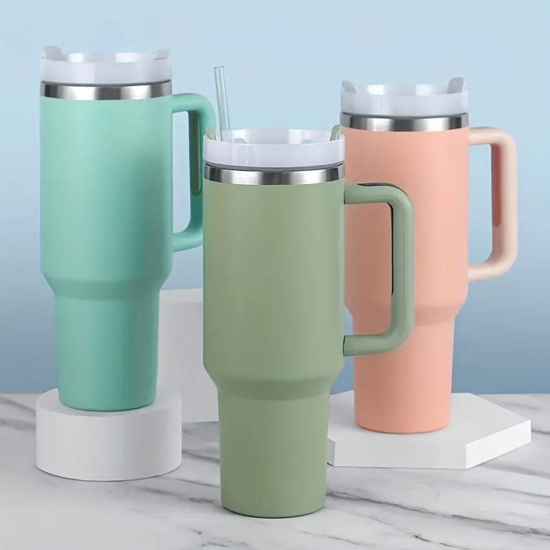 Kişiselleştirilmiş 866ML Saplı Bardak Kapaklı Pipetli 40oz Paslanmaz Çelik Su Şişesi Vakumlu Termos Bardak Seyahat Araba Kahve Kupası