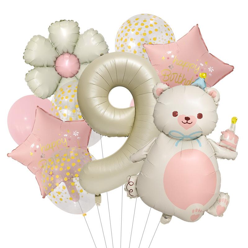 

Matte Daisy Magic Bear Digital Decoration Children S Birthday Party Balloon Set Arrangement Photo Props Milk White Magic Bear Set 9
