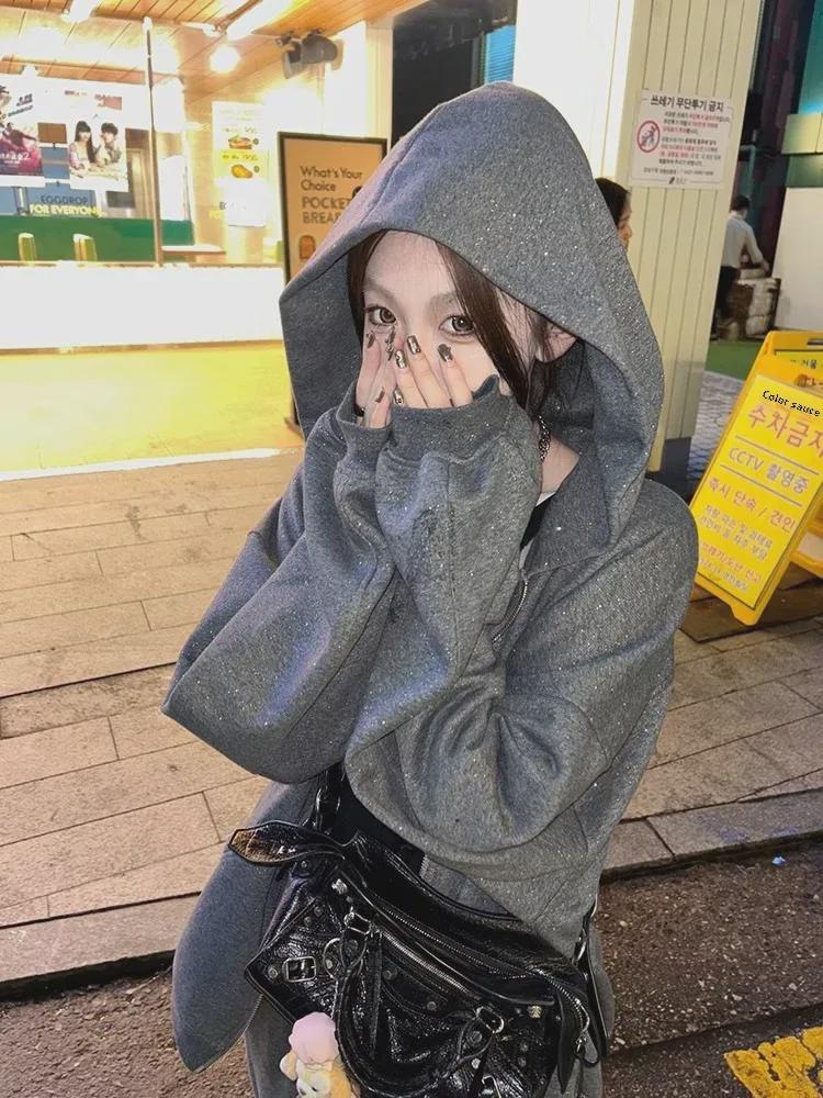 Women's Korean-Style Autumn Sporty Tracksuit: Casual Loose Cardigan Sweatshirt & Petite Sweatpants Two-Piece Set