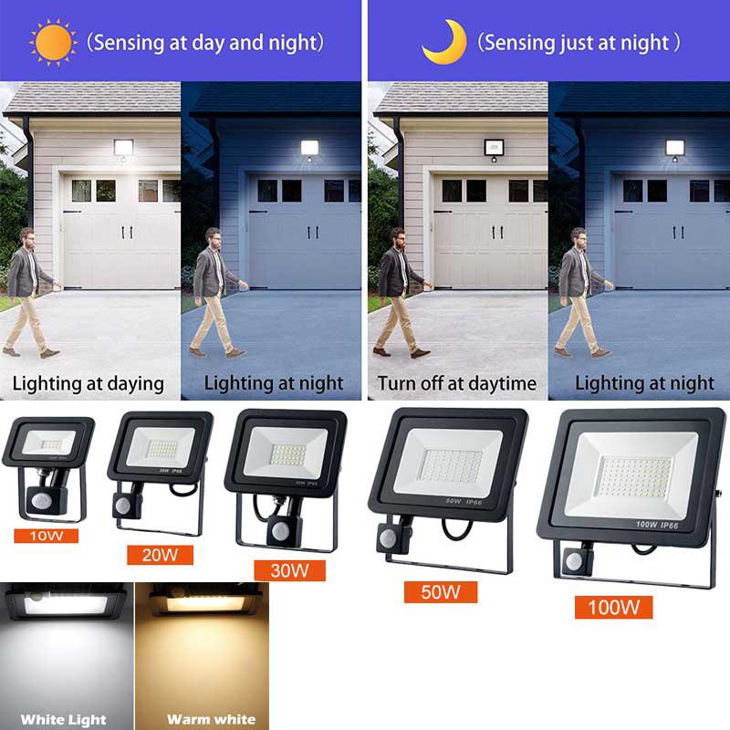 LED PIR Motion Sensor Floodlight Outdoor Wall Light White Light 100W 50W 30W 20W 10W IP66 Waterproof LED Spotlight For Garden