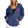 Women's Breast Sweatshirt Ribbon Breast Long Sleeve Hooded Pocket Casual Sweatshirt Jacket