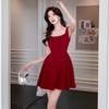 French Temperament Red Suspender Dress Women's Summer New Retro Small Waist Slim Short Skirt