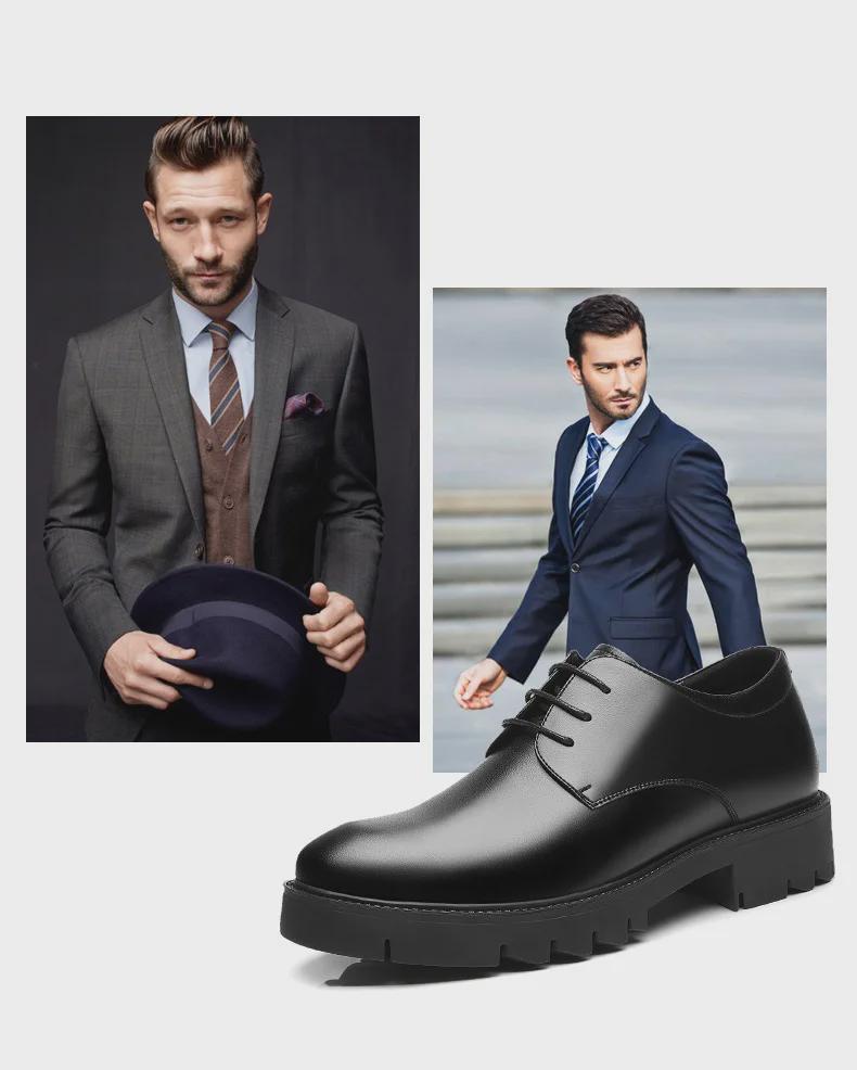 Spring Men's Genuine Leather Breathable Business Shoes - British Formal, Thick Sole, Height-Increasing, All-Match Korean Style