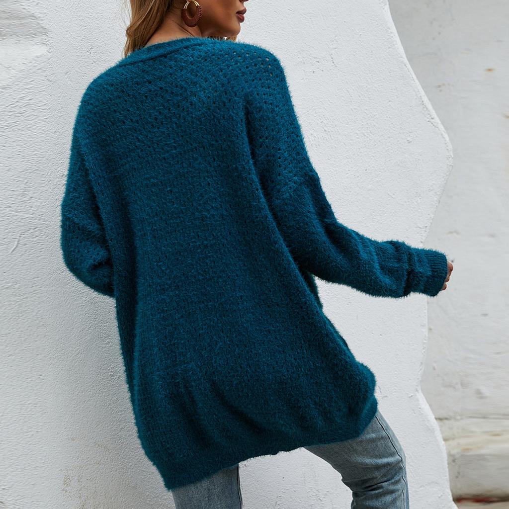 Women'S  And Winter Fashion Solid Color Colorblock Knitted Cardigan Sweater Coat  And Winter Long-Sleeved Coat Cardigan