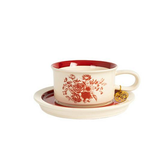 Retro Ceramic Coffee Cup & Saucer Set - Elegant Light Luxury for Afternoon Tea or Gift