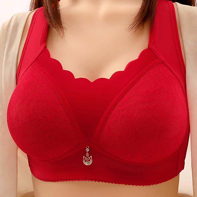 New large size no steel ring comfortable breathable lace gathering women's underwear no magnetic thin cup fat mm bra cover