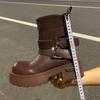 Niche Design Thick-soled Medium Tube Heightening Knight Boots Women's Non-slip Double Buckle Women's Boots