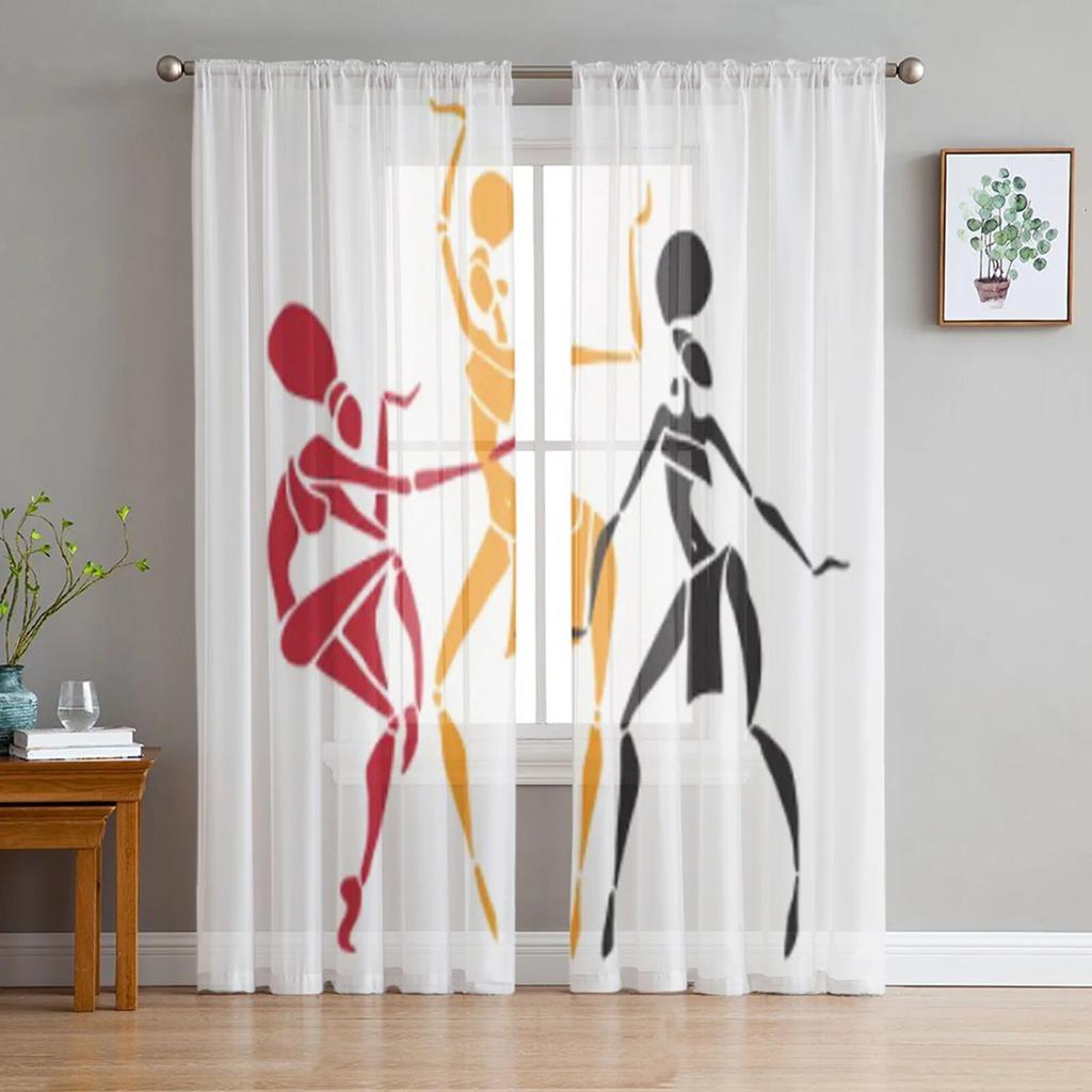 African Woman Ethnic Style Tulle Sheer Curtains for Living Room the Room Bedroom Kitchen Decoration Voile Organza Curtains
