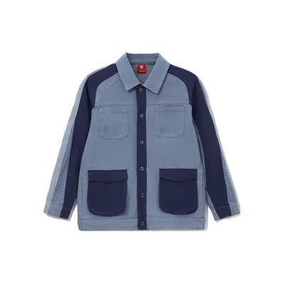 Li Ning Wade Series Veste en jean décontractée de sport à simple boutonnage à blocs de couleurs pour hommes Vestes Bleu clair AJDR443-1