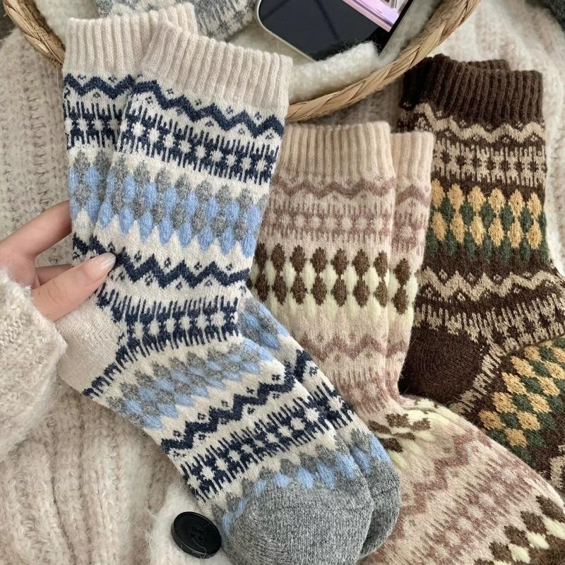 Retro Coffee Socks Ethnic Style Socks Thickened Wool Cotton Socks Stockings Winter