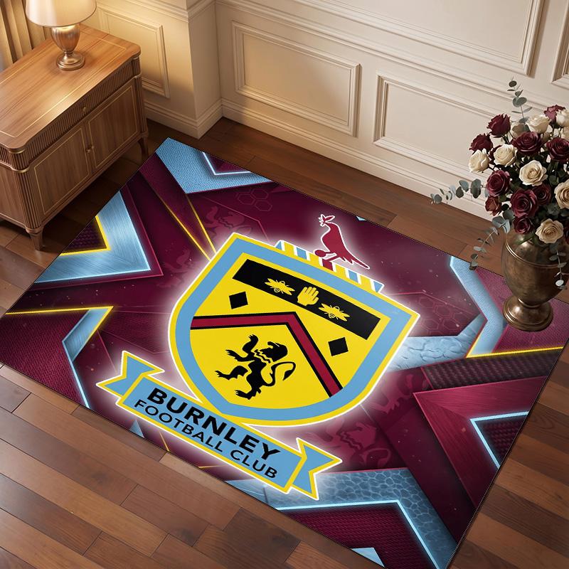 Burnley Football Print Crystal Velvet Rug, Comfortable Water Absorbent Non Slip Indoor Floor Carpet