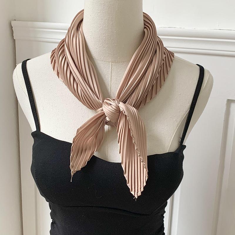 Crumpled rhombus silk scarf high-end new solid color versatile silk scarf neck small scarf streamer scarf shawl