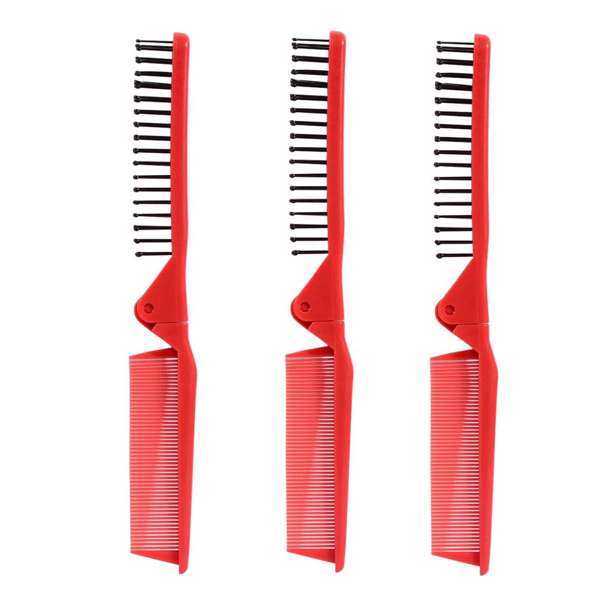 3Pcs Portable Folding Comb Black Compact Travel Hair Brush Anti Static Dual Purpose Fine Tooth Wide Tooth Comb for Home Salon Travel