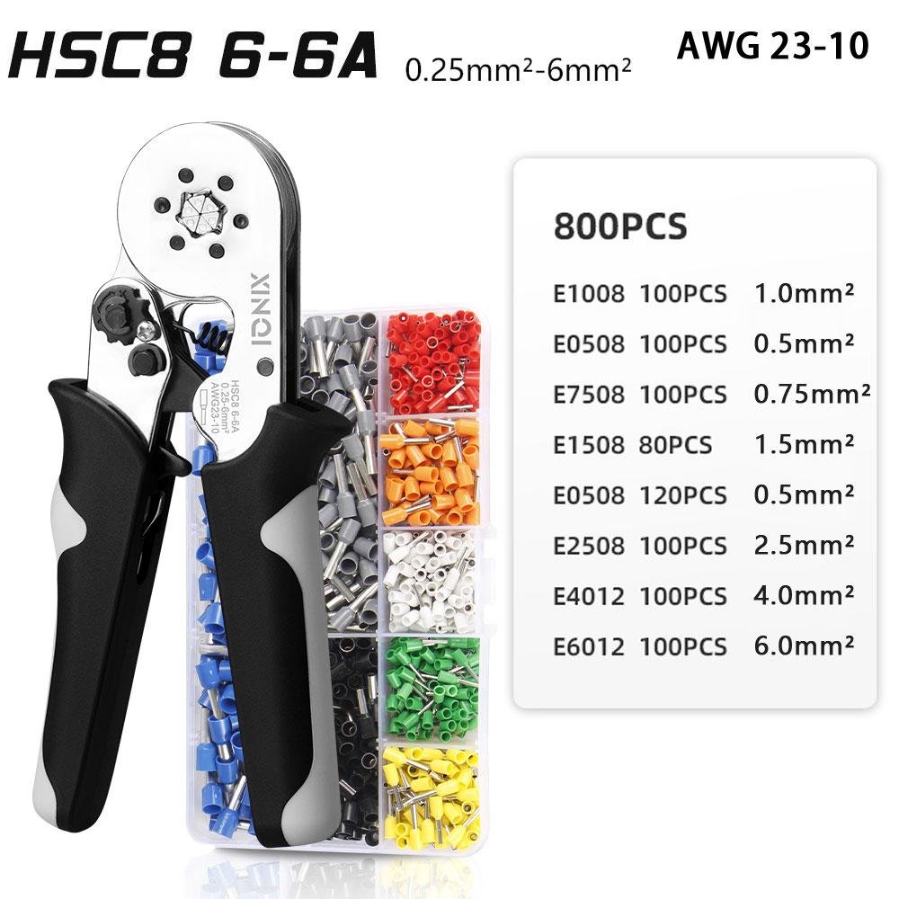 XINQI HCS8 10-6A 10mm2 Tube Terminals Crimping Pliers Set with Storage Bag &  Hand Tools Electrician Crimper Crimping Pliers