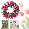 15.7inch Spring Wreath Artificial Flower Wreath with Tulips Mothers Day Valentine's Wreaths for Wall Window Party Wedding Decor
