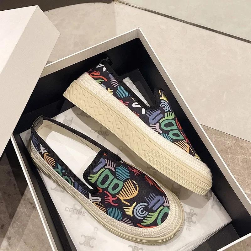 Women Canvas Flat Shoes 2024 Spring and Autumn New Fashion Thick Soled Soft Oled Casual Breathable Fisherman Shoes