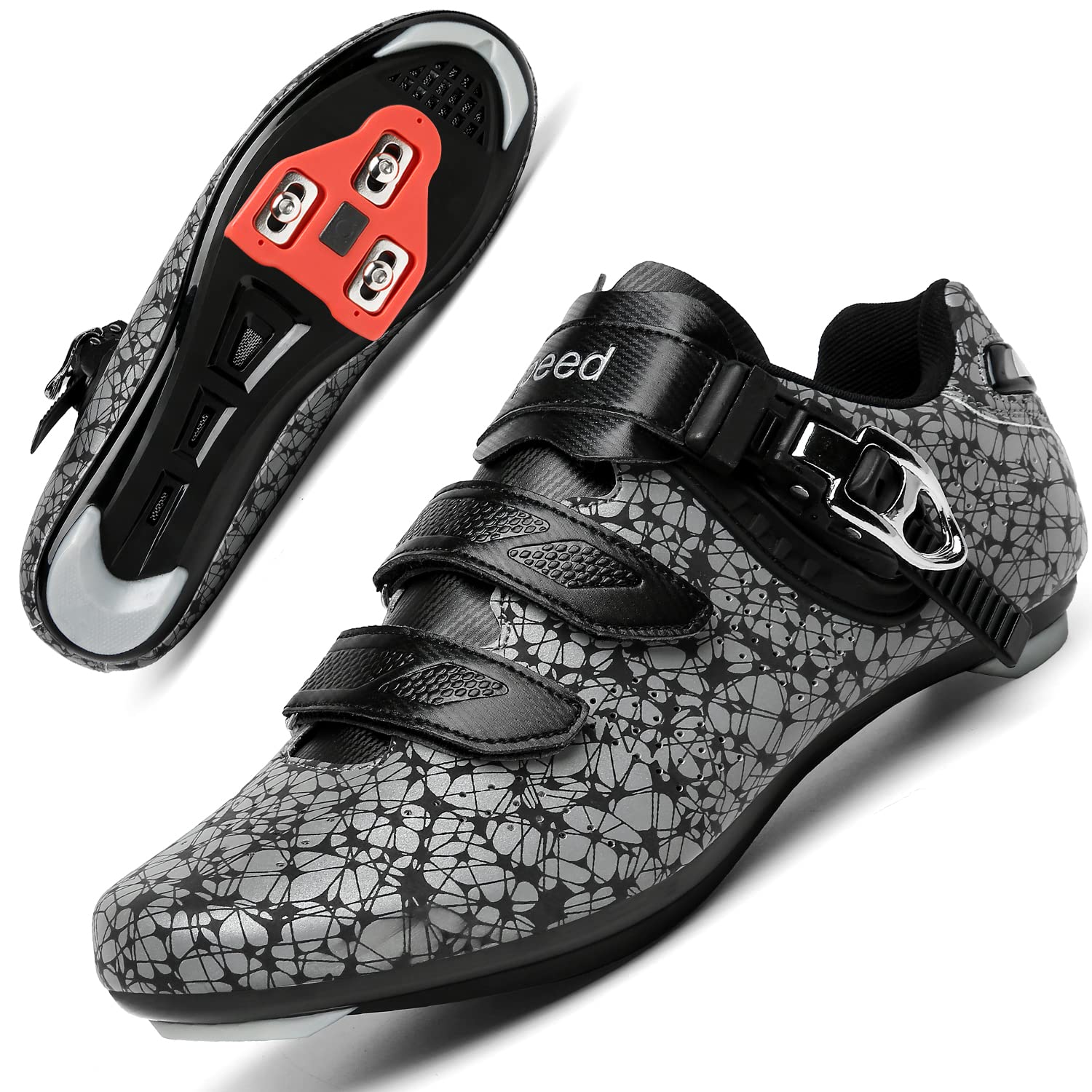 

SEROUNY Cycling Shoes, Road Bike Shoes, SPD-SL Compatible, MTB Fast Laces, Binding Shoes, Non-Slip Cleat Set, 203White40