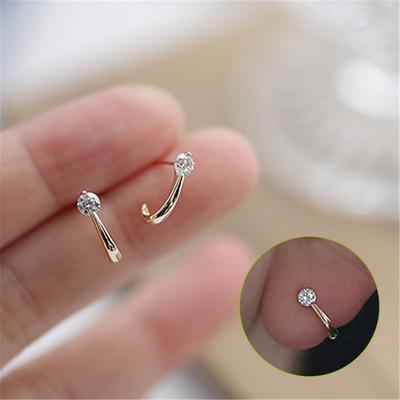 Authentic 925 Sterling Silver European Simple Crystal Arc Stud Earrings Women Punk Hip Hop Party 14k Gold Plating Jewelry Gift