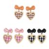 Korean Bowknot Dangle Earrings for Women Love Grid Pearl Heart Earrings Stylish Earwear Ear Pendant Jewelry Ornament