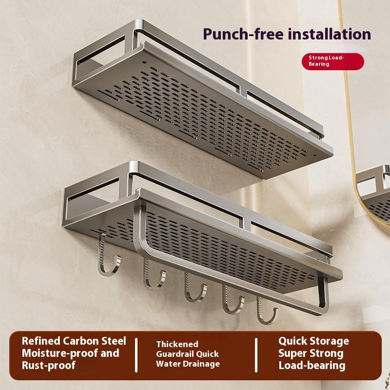 Bathroom Aluminum Wall Mounted Shower Rack Multifunctional Kitchen Storage Basket Toilet Accessories
