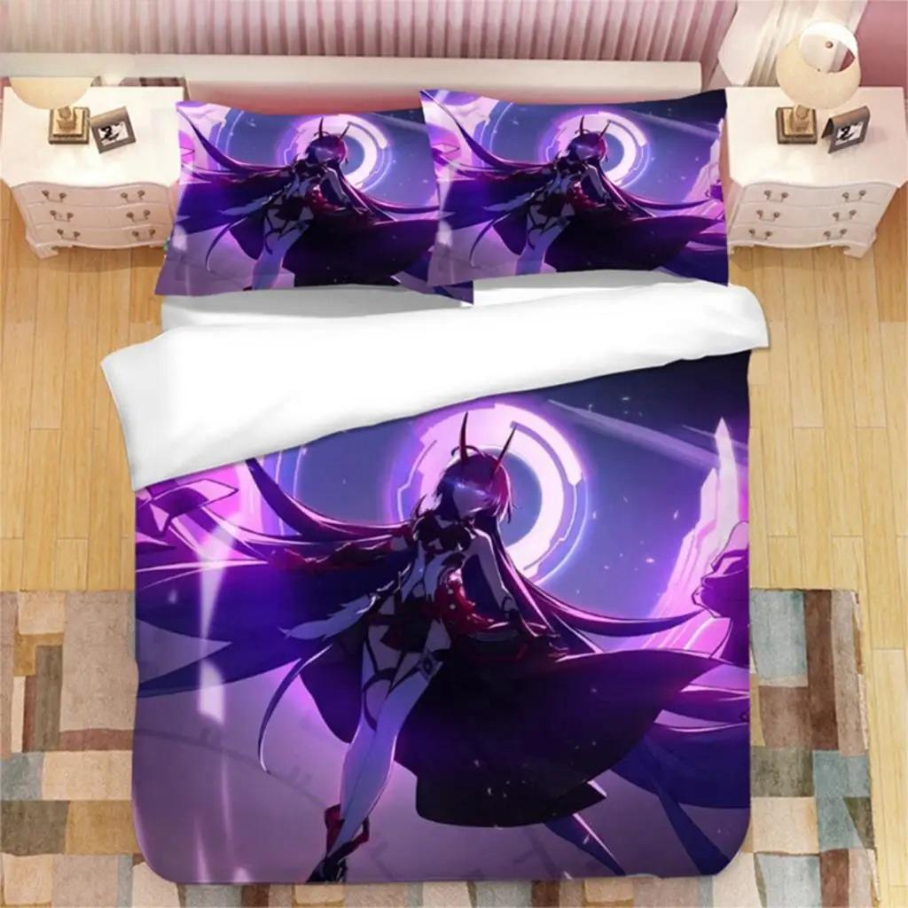 Genshin Impact Raiden Shogun 3D Printed Bedding Set Duvet Covers Pillowcases Comforter Bedding Set Bedclothes Duvet Cover
