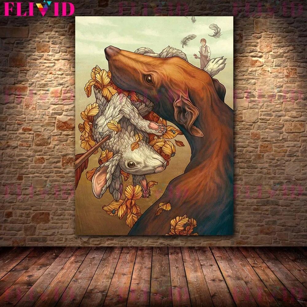Skeletons,Flowers & Mysterious Animals Vintage Wall Art Canvas Painting Bat Opossum,Astrology Moon Stars Planets Poster Print No Frame