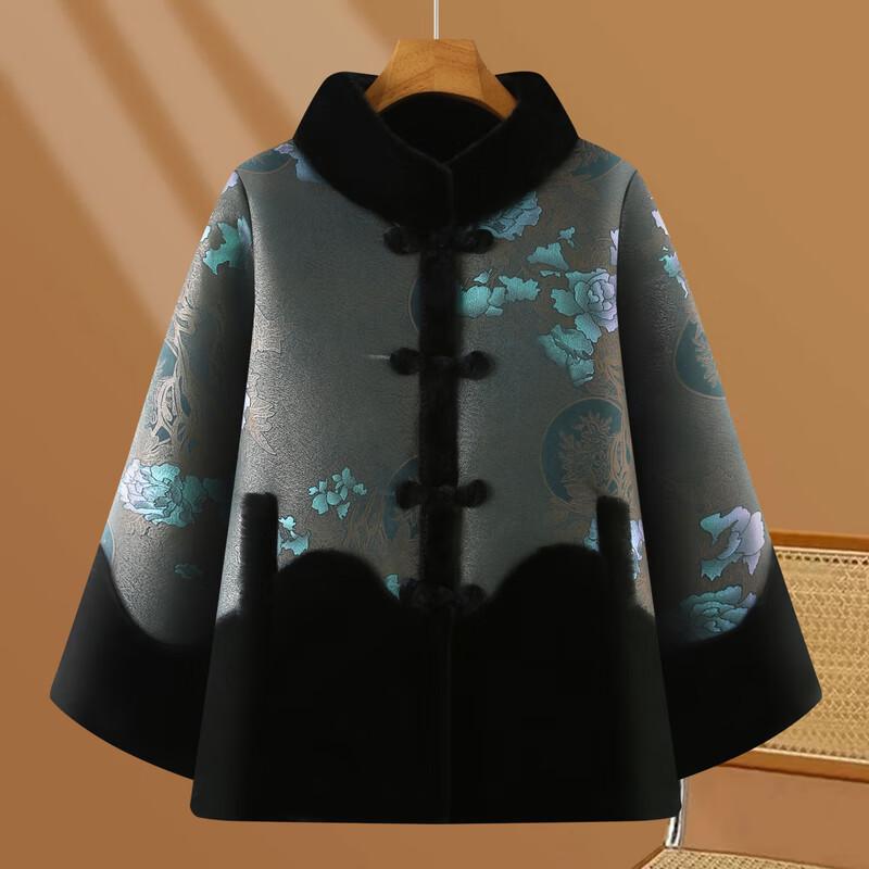 Elderly Women's Winter Padded Coat with Floral Print