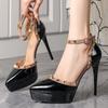 Fashion 2025 Women 12cm High Heels 2.5cm Platform Studded Rivets Sandals Lady Gladiator Heels Sandles Fetish Nighclub Red Bottom Shoes