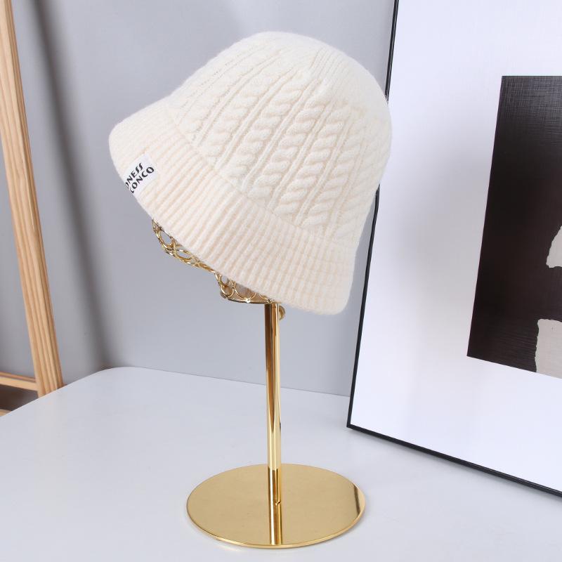 Knitted bucket hat women's sweet versatile bucket wool cold hat warm ear protection small knitted basin hat
