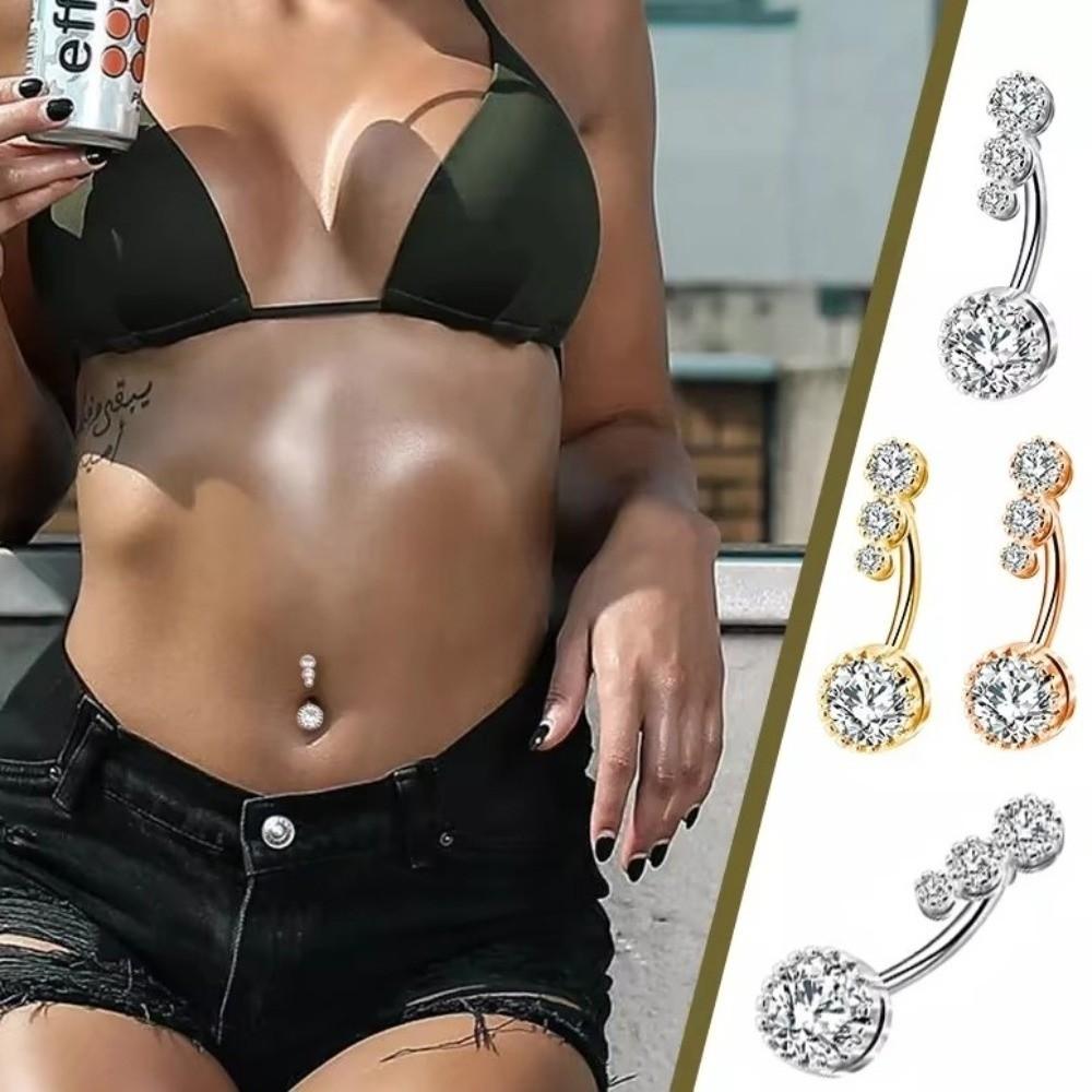 Elegant Gem Navel Piercing Copper Shiny Body Jewelry Fashion Crystal Ball Belly Button Rings  Men