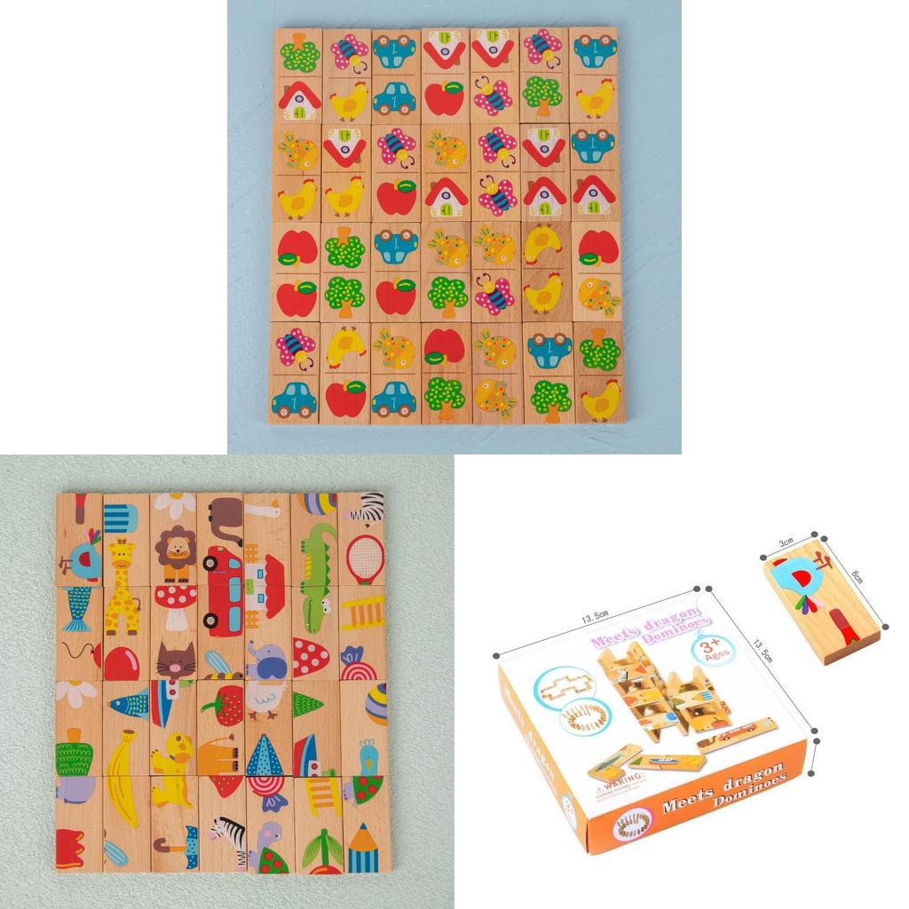 Wooden Dominoes Puzzle Set For Kids With Educational Cognition Game For Preschoolers