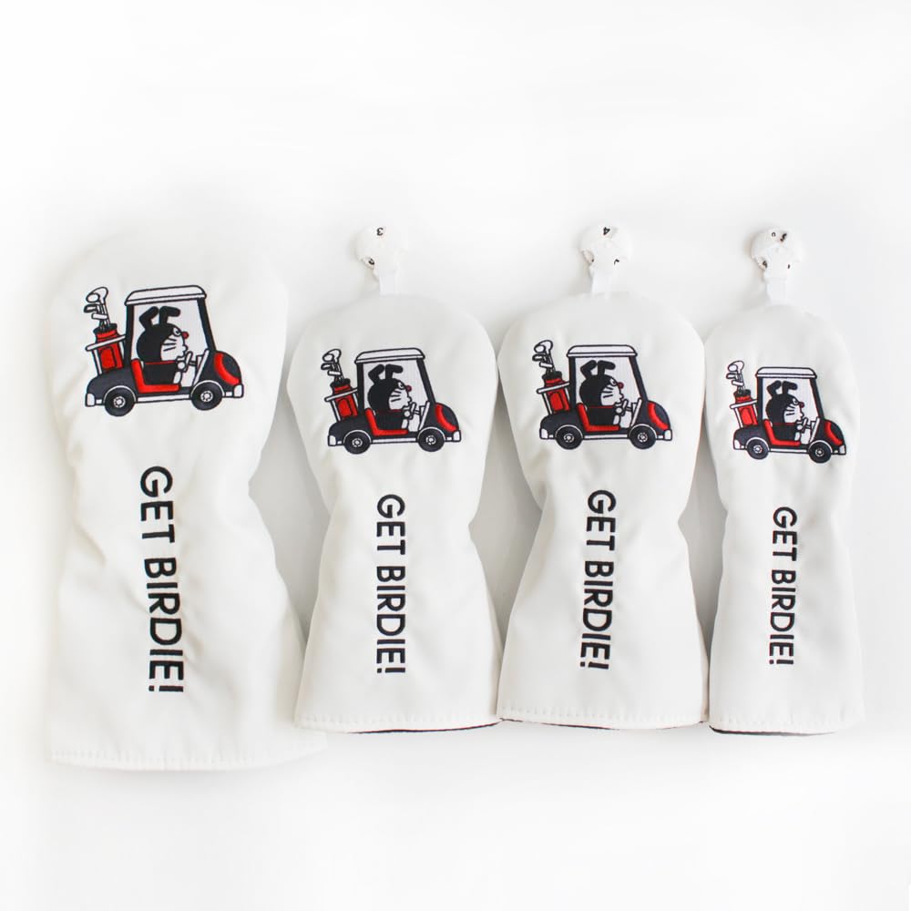 

Club Cover Set Golf Head Cover Golf Driver Wood Cover FW Utility with Conversion Tag Black White 4-piece/5-piece (White, 4-piece Set) [Product] білий