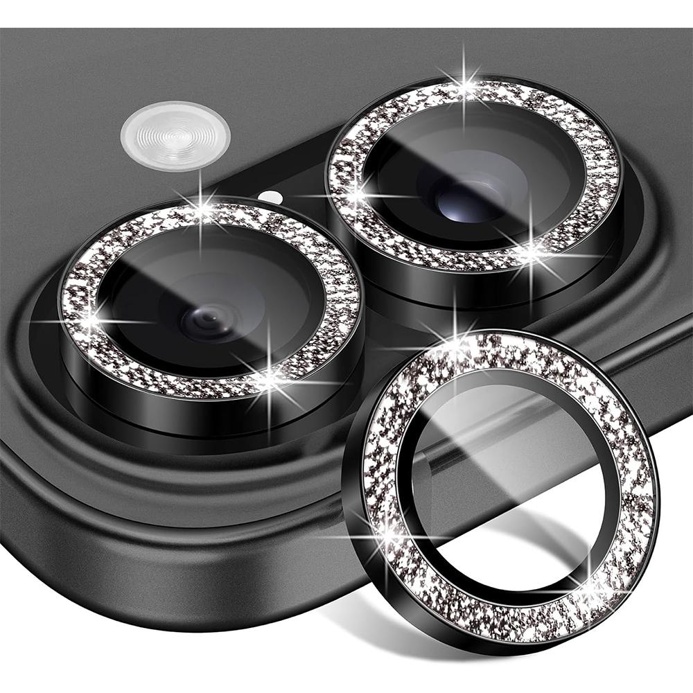 

Bling Glitter Camera Lens Protector Cover For iPhone 17 Air 17E 16E 16 E Pro Max 15 Plus 14 13 Mini 12 11 Aluminum Alloy Metal Ring, Anti-Scratch iphone 11 чёрный