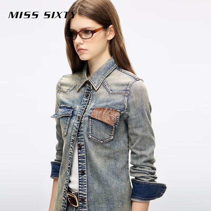 MISS SIXTY Women's Retro Washed Patchwork Denim Shirt