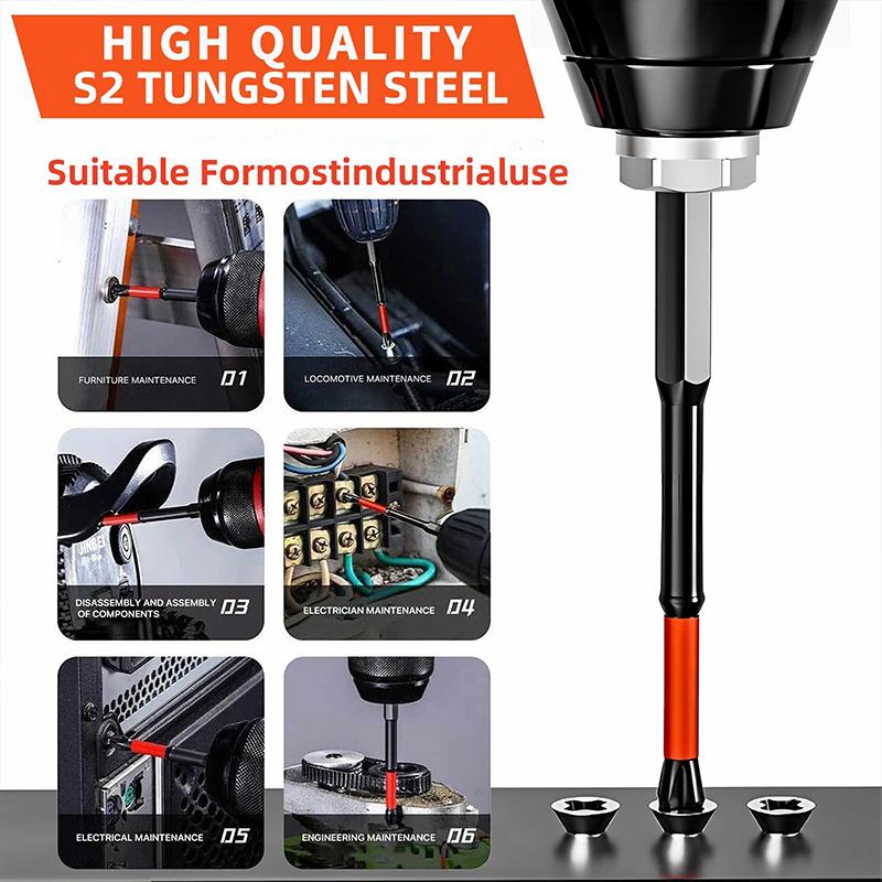 Red 6 Piece Set Suitable for Electric Drills Anti Slip Bits Magnetic Screwdriver Bit Set S2 Alloy Steel Impact Resistance Bits