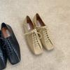 Retro Soft Sole Single Shoes Women Square Toe Lace-up Solid Colour Flats Lightweight Comfortable Loafers Femininos