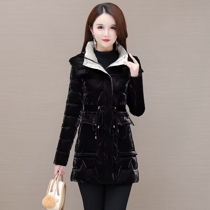 Shiny Down Cotton Coat Women Korean Winter Thick Warm Long Hooded Parkas Female Casual Windproof Jackets Ladies Outerwe