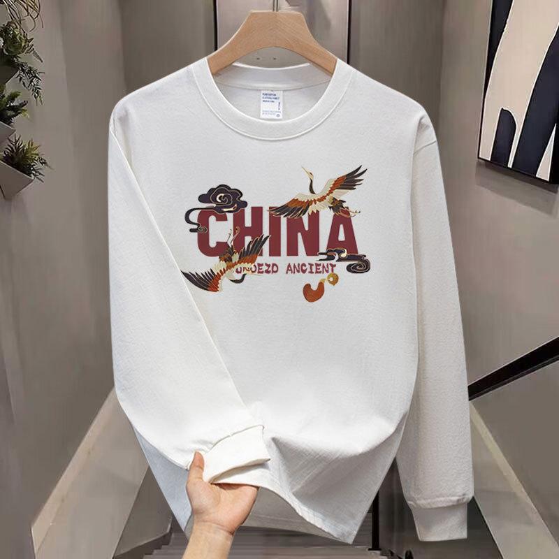 Reines Baumwoll-Schwerlast-Langarm-T-Shirt, Herbst-Trendmarke für junge Männer und Frauen, Locker, Lässig, Aufmüpfig, Gutaussehend, Business-Kleidung