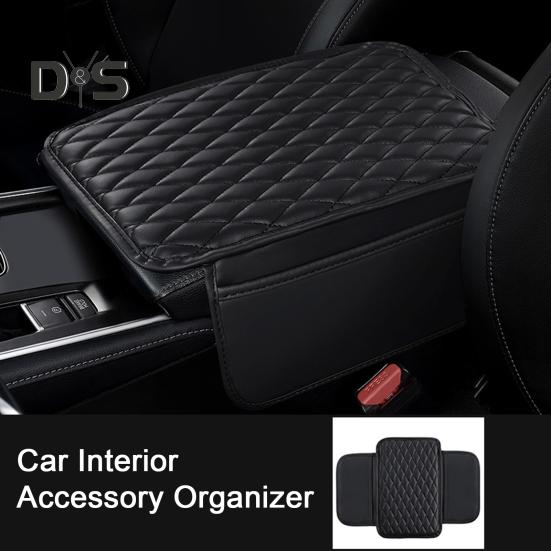 Auto-Armlehnenmatte, Leder-Armlehnenbezug, Kissen mit seitlichen Aufbewahrungstaschen, Auto-Mittelkonsolen-Abdeckung, Auto-Innenausstattung für Auto, LKW, Wohnmobil, SUV