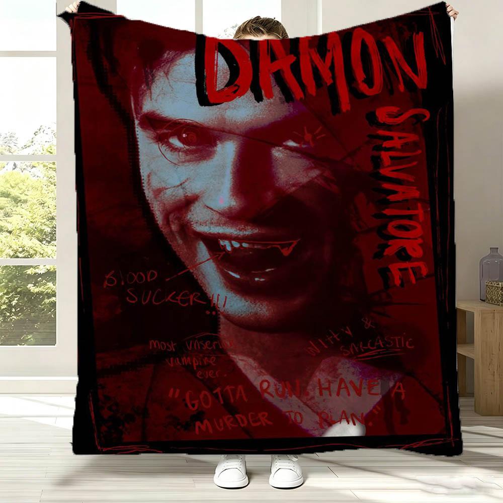 V-Vampire D-Diaries Damon Salvatore TV Coperta di Flanella Morbida Coperta da Lancio Arte Per Arredamento Casa Camera da Letto Letto Divano Picnic Regali per Fan