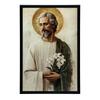 Święty Józef Z Bukietem Lilii Święty Józef Z Bukietem Lilii, 30X40 Cm, Rama Aluminiowa Złota, Papier Matowy 230 Gsm