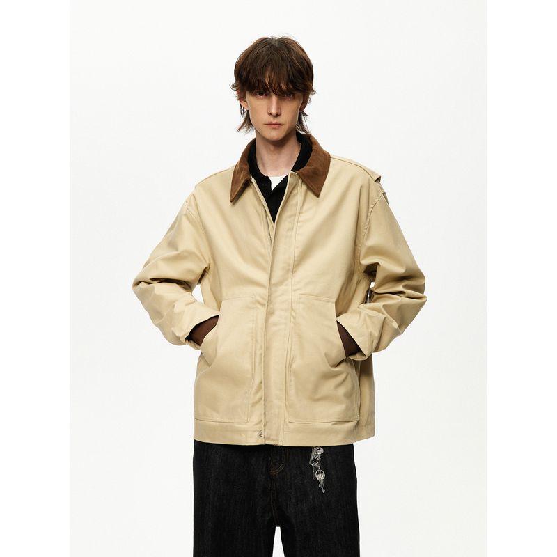 Men's American Retro Detroit Lapel Jacket Men's Autumn Color-Blocked Canvas Vintage Work Jacket