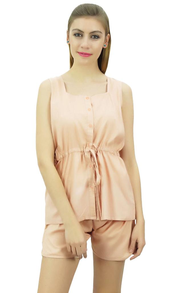 Bimba Womens Drawstring Solid Aqua Pj Set Buttondown Shirt Shorts Dress-10