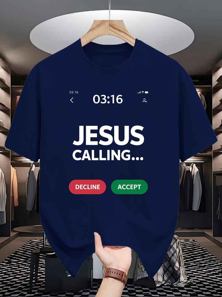 Unisex Crew Neck Tee Jesus Calling Funny Phone Text Graphic Print Soft Cotton Loose Short Sleeve Summer Casual Male Streetwear Tops