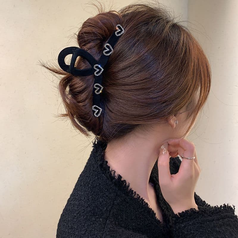 High-Grade Flocking Heart Shape Rhinestone Large Hair Clip Hair Accessories Clip Hairware