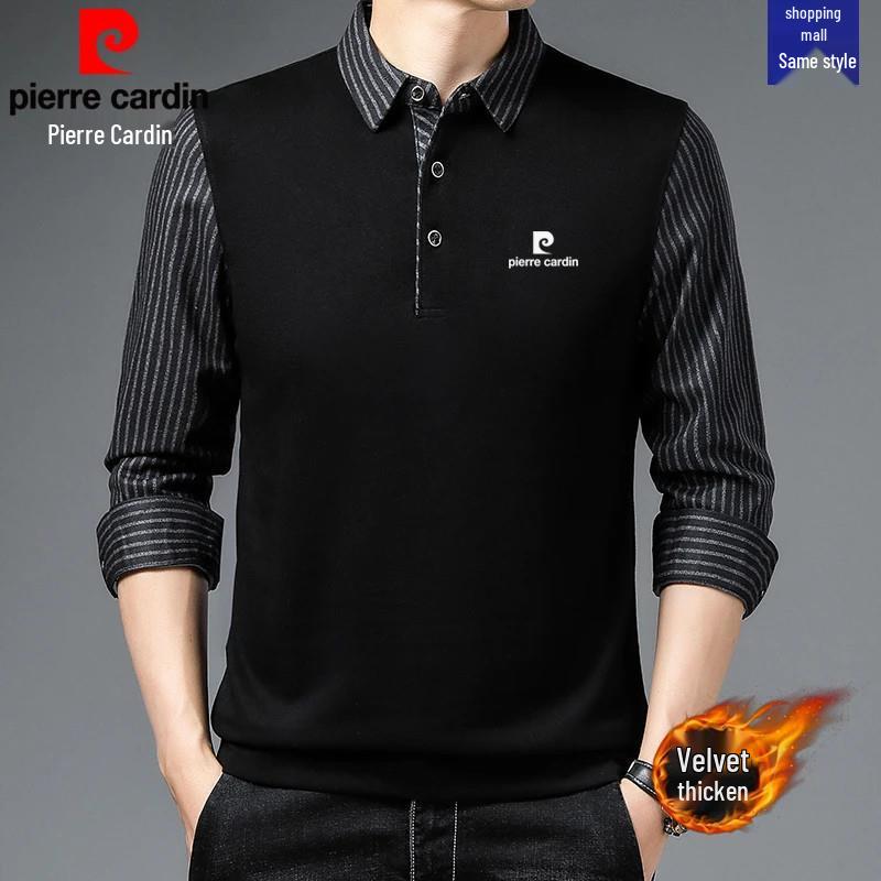 Pierre Cardin Men s Mulberry Silk Fleece-Lined Polo Sweatshirt with Long Sleeves, Autumn/Winter Collection 3XL, 165-180 Jin