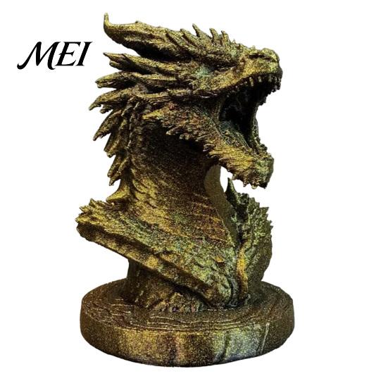 Matte Silver Dragon Figure Head Figurine, 3D Printed Fantasy Statue, Mythical Patina Finish Ornament Animal Sculpture for Home Office Desk Decor, Gift