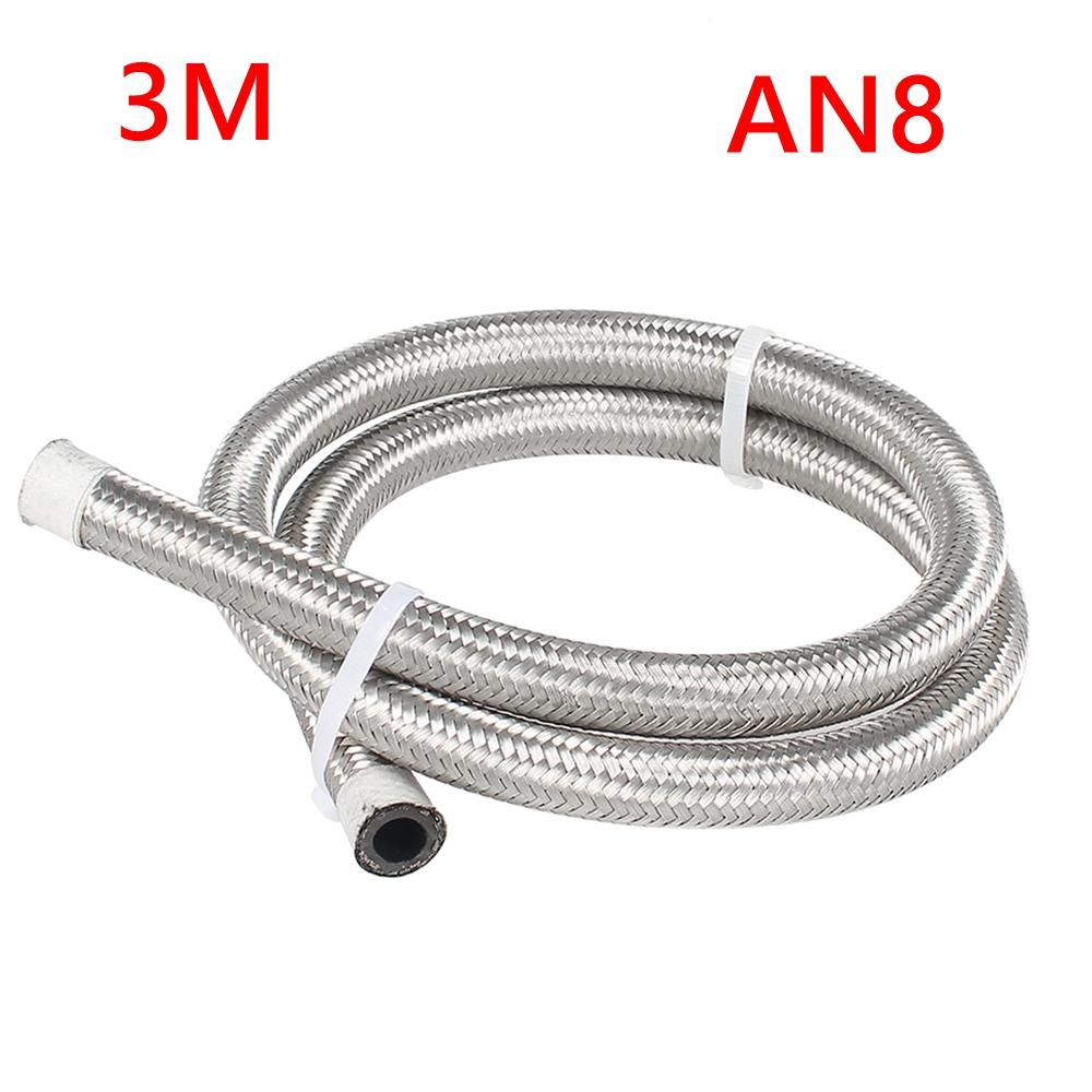 10FT 3M AN4 AN6 AN8 AN10 AN12 Oil Fuel Hose Oil Gas Cooler Hose Line Pipe Tube Nylon Stainless Steel Braided Inside CPE Rubber