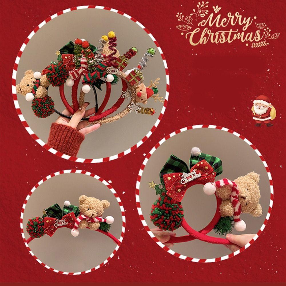 Santa Christmas Headband Elk Hair Hoop Plush Bow Red Hair Band  Christmas Decoration